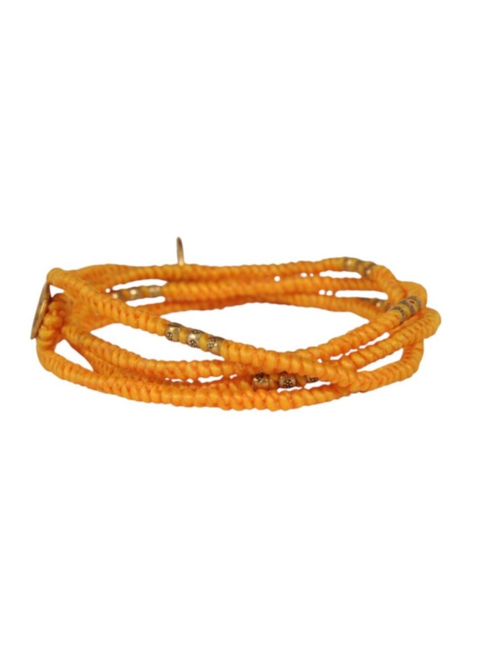 M Cohen Beaded Cord Convertible Wrap Bracelet Tan Yellow .925 Gold Necklace